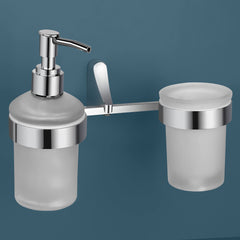 Plantex Rich Brass Bathroom Accessories - Unique 2 in 1 Soap Dispenser with Toothbrush and Paste Holder/Tumbler Holder (Chrome)