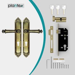 Plantex Door Lock 596 7 Inch Handle Lock for Door 3 Keys/Mortise Lock for Home Office Hotel (Brass Antique)