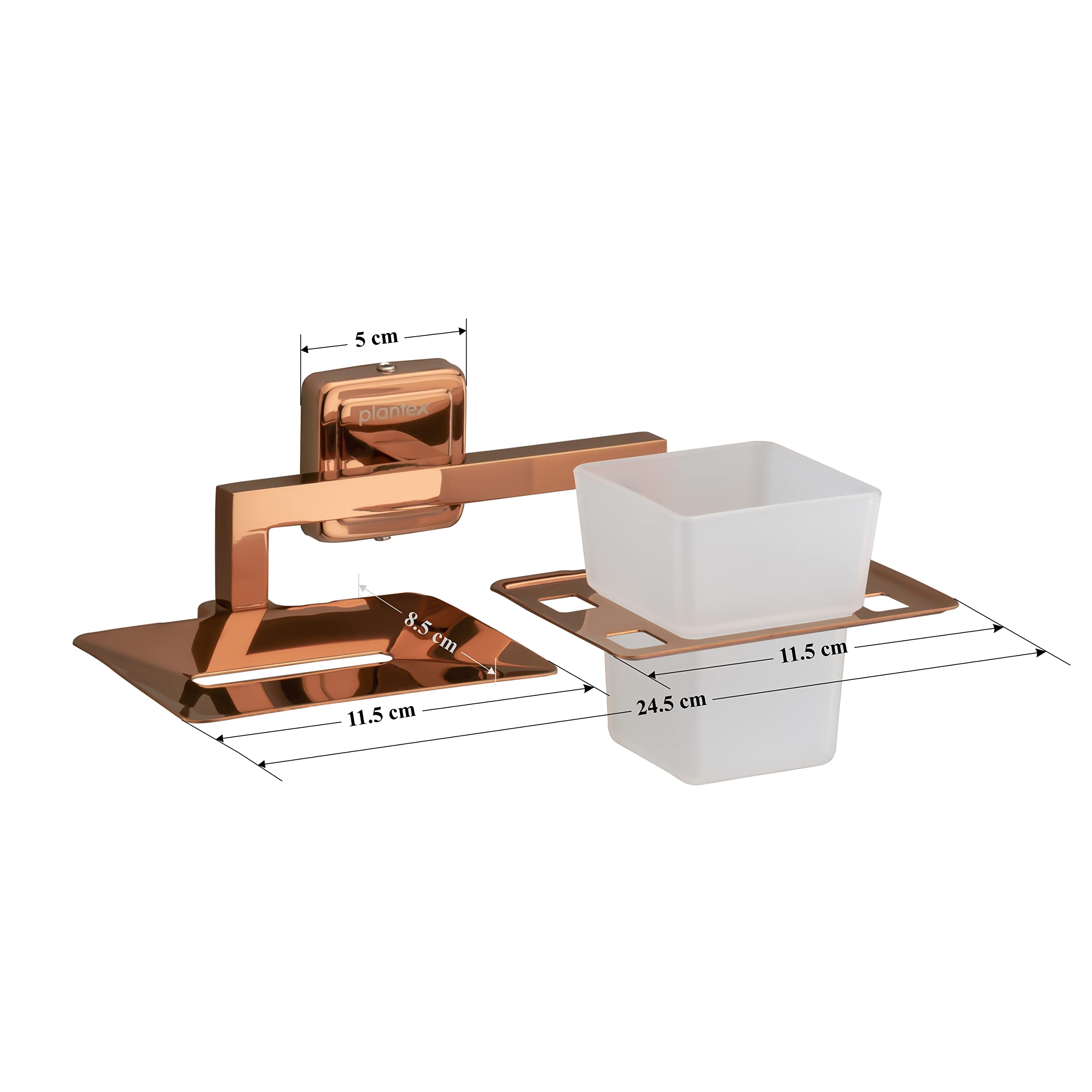 Plantex Stainless Steel 304 Grade Decan 2in1 Soap Dish with Tumbler Holder/Soap Stand/Tooth Brush Holder/Bathroom Accessories Pack of 1 (650 - PVD Rose Gold)