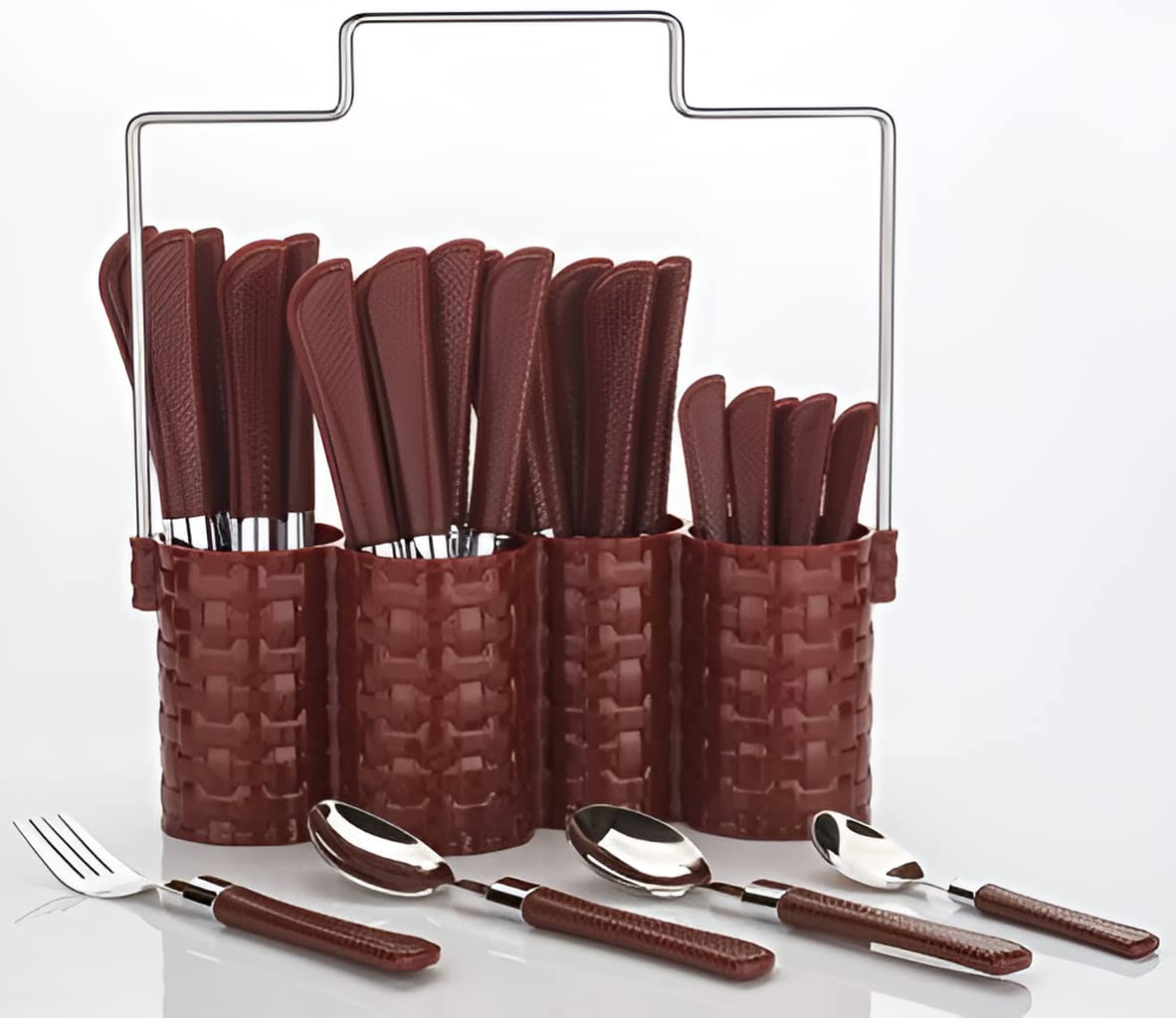 Plantex Cutlery Set/Spoon Set/Spoon Stand for Kitchen and Dining - 25 Pieces - Brown