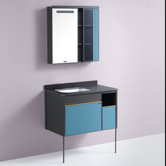 Plantex Aluminum Bathroom Vanity Cabinet Set/LED Light Glass Mirror Cabinet/Ceramic Basin for Bathroom - Pack of 1 (APS-1105-80-Blue& Black)