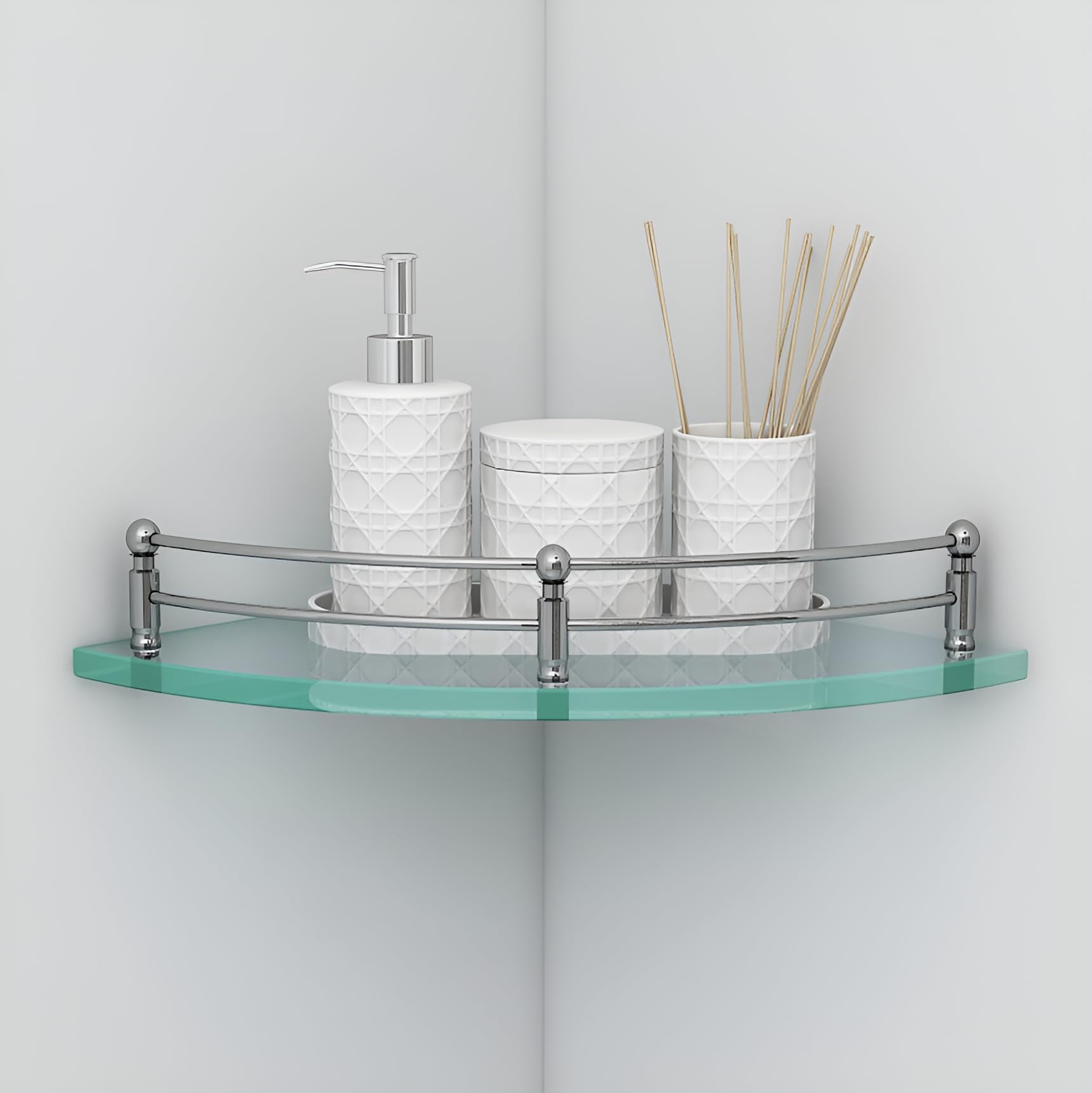 Plantex Premium Transparent Mirrored, Chrome Glass Corner Wall Storage Shelf for Bathroom (9x9 Inches) - Pack of 3