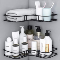 Plantex (Pack of 2 GI Wall Mounted Bathroom Corner/Shelf/Rack/Storage Organizer - Bathroom Accessories (Material-Metal,Powder Coated Finish,Black)