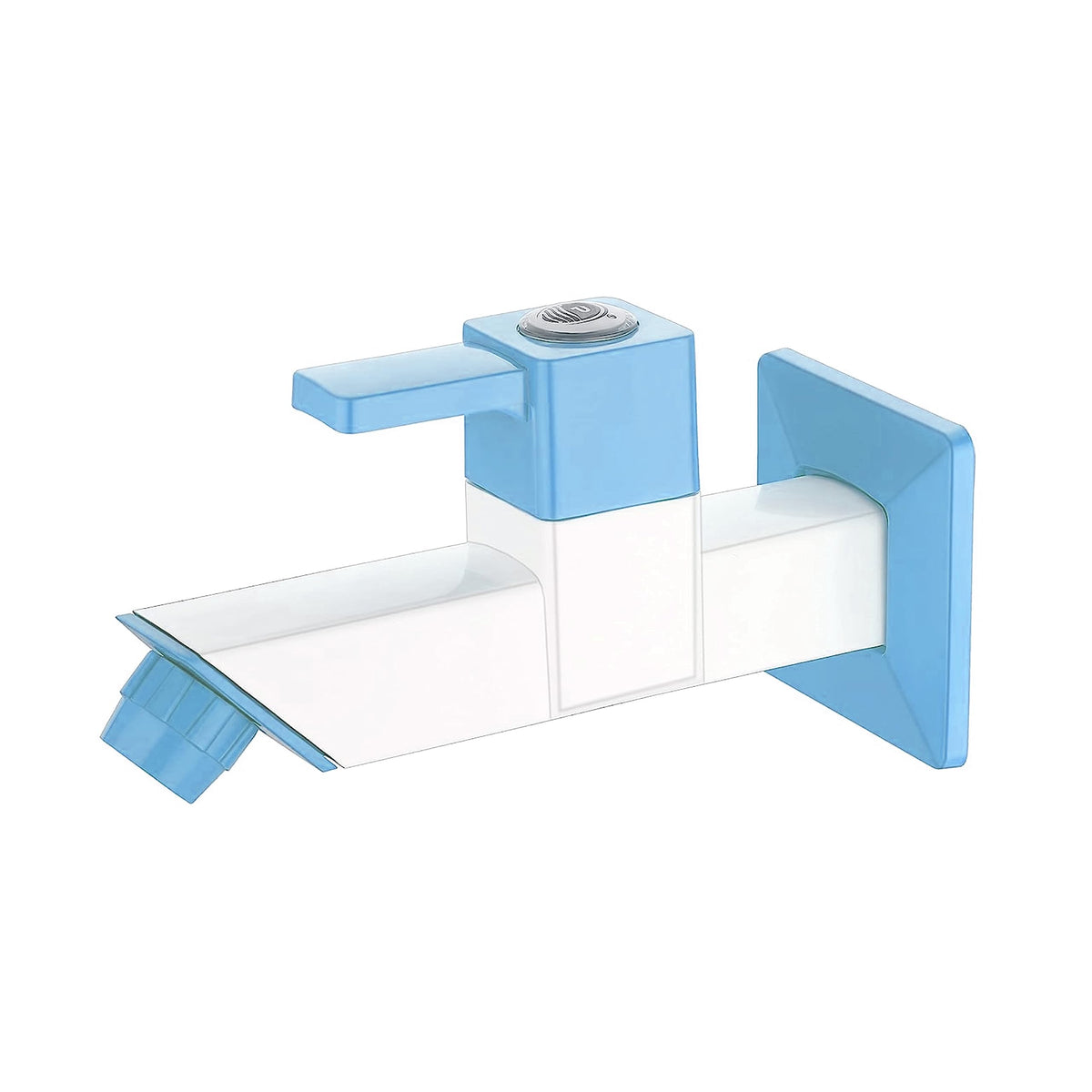 Primax PTMT Single Lever Bib Cock (Long Body) for Bathroom/Kitchen Sink Tap/Basin Faucet with Plastic Wall Flange - (Blue & White)