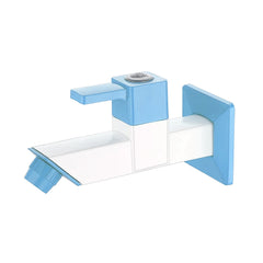 Primax PTMT Single Lever Bib Cock (Long Body) for Bathroom/Kitchen Sink Tap/Basin Faucet with Plastic Wall Flange - (Blue & White)