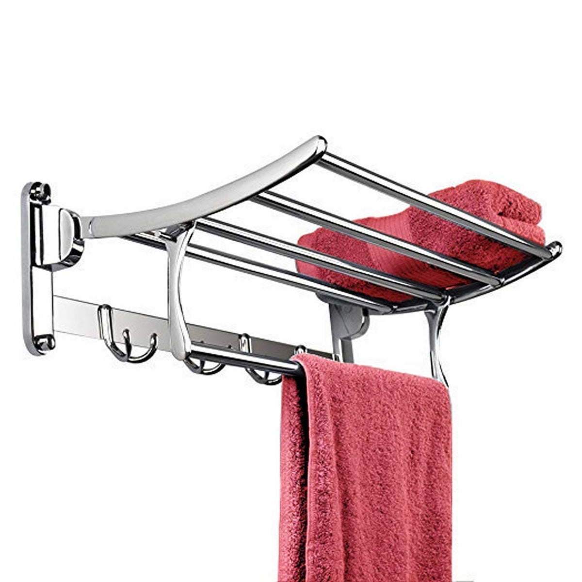 Plantex Gold Stainless Steel Folding Towel Rack for Bathroom/Towel Stand(24 Inch-Chrome Finish)