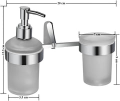 Plantex Rich Brass Bathroom Accessories - Unique 2 in 1 Soap Dispenser with Toothbrush and Paste Holder/Tumbler Holder (Chrome)