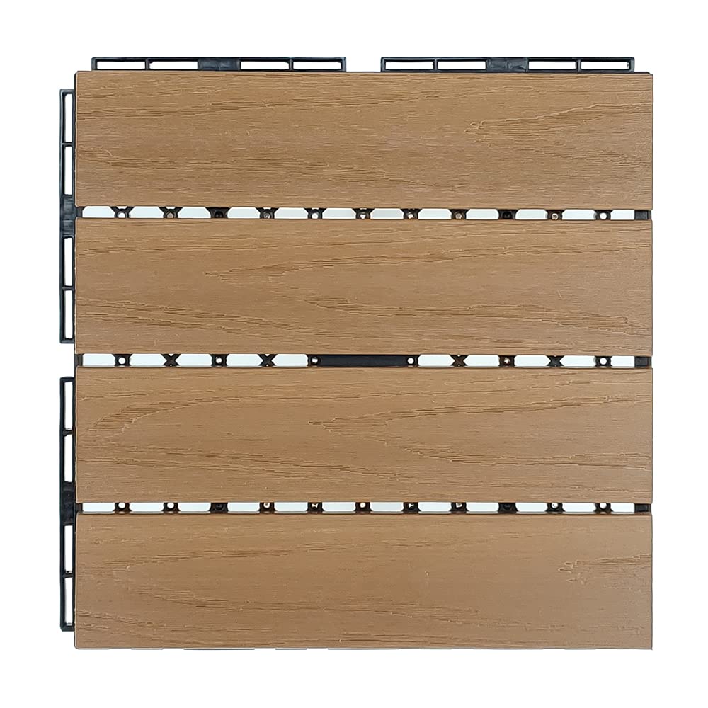 Plantex Tiles for Floor-Interlocking Wood Plastic Composite(WPC) Tiles/Garden Tile/Quick Flooring Solution for Indoor/Outdoor Deck Tile-Pack of 6 (CEM)
