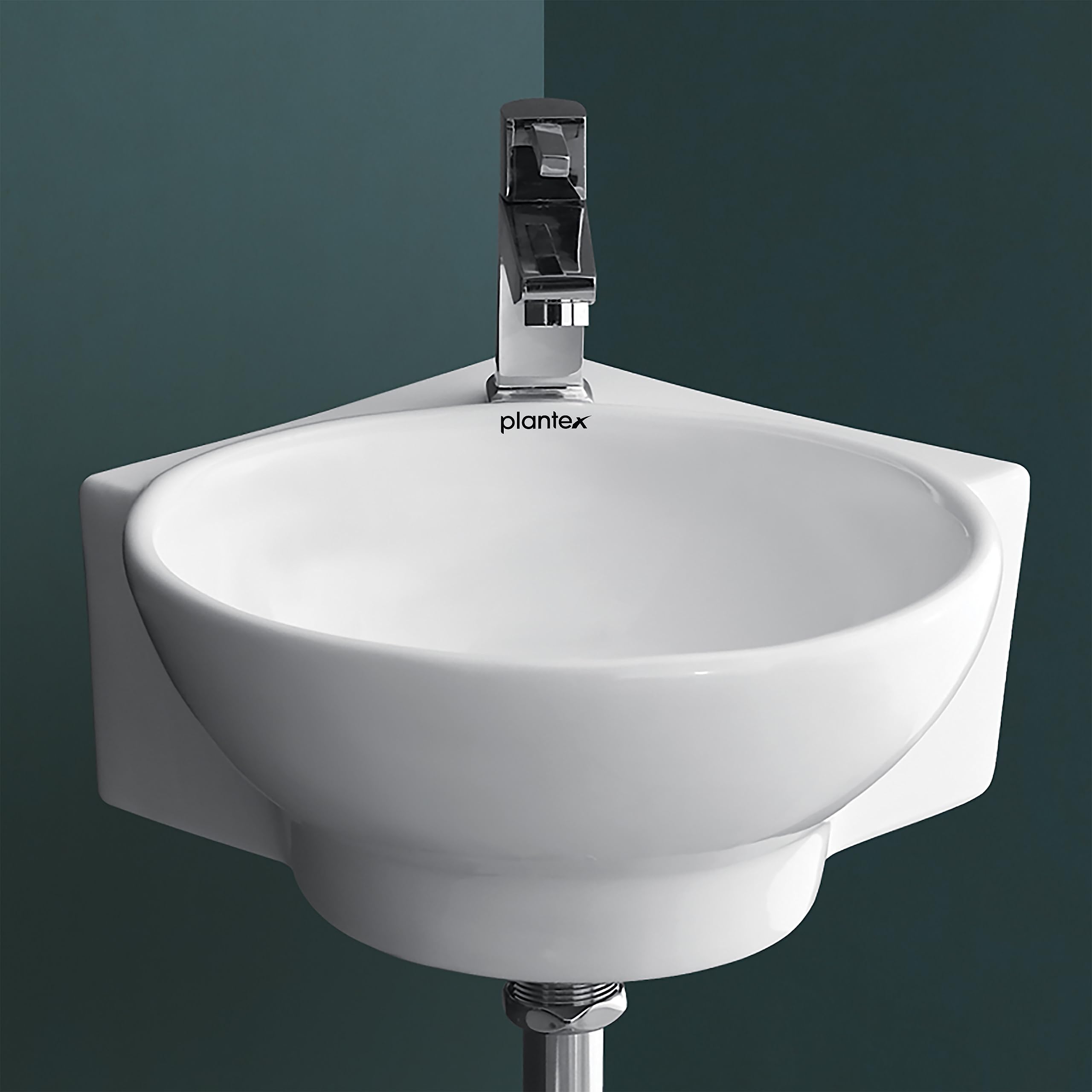 Plantex Ceramic Corner Basin for Bathroom/Kitchen/Wall-Hung Hand Wash Basin - White (Lily)