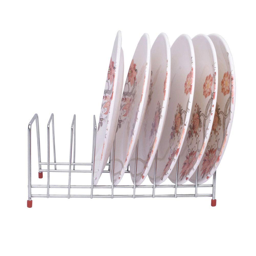 Plantex Stainless Steel Square Plate Rack/Dish Rack/Thali Stand/Dish Stand/Utensil Rack/Chrome (Silver)