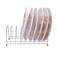 Plantex Stainless Steel Square Plate Rack/Dish Rack/Thali Stand/Dish Stand/Utensil Rack/Chrome (Silver)