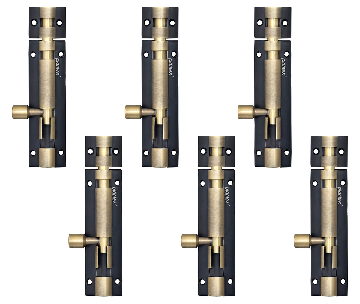 Plantex Heavy Duty 4-inch Joint-Less Tower Bolt for Wooden and PVC Doors for Home Main Door/Bathroom/Windows/Wardrobe - Pack of 6 (703, Brass Antique and Black)