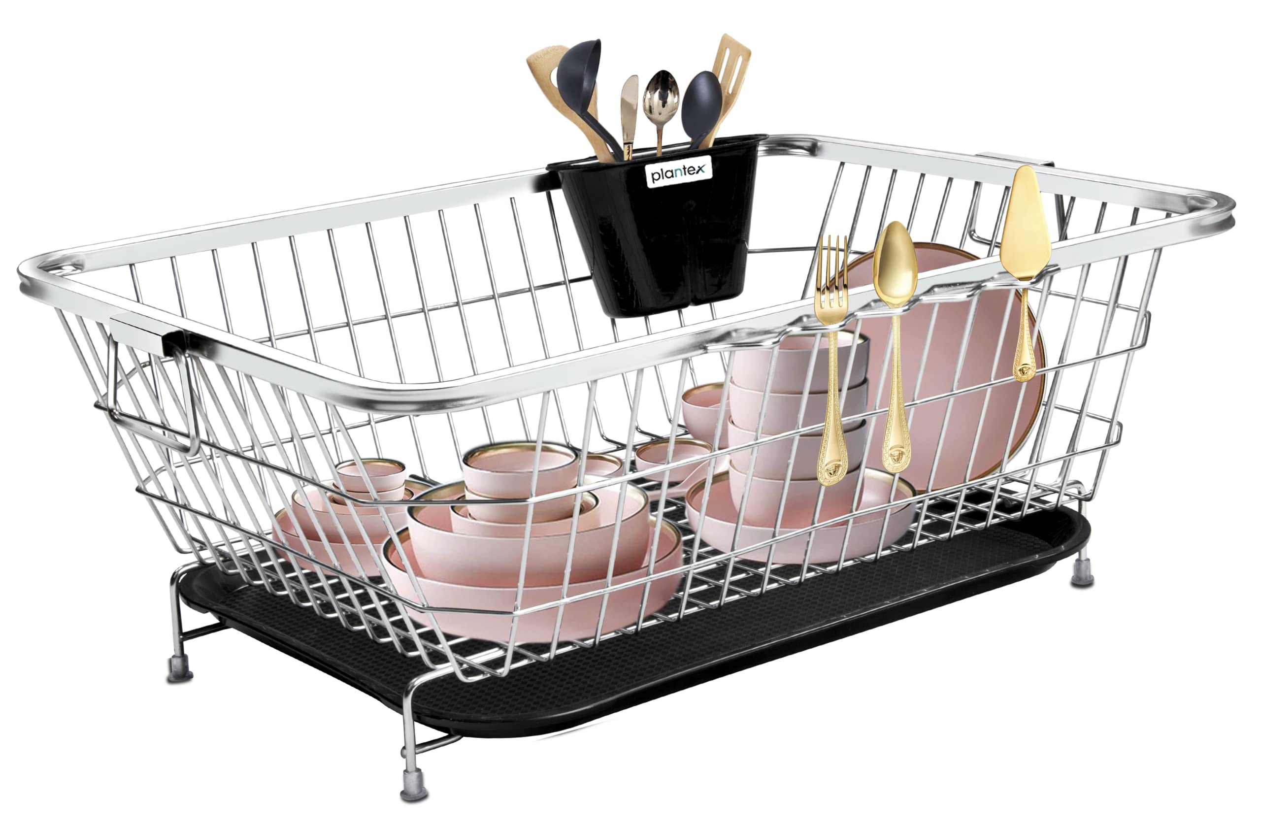 Plantex Stainless Steel Dish Drainer Basket for Kitchen Utensils/Dish Drying Rack with Drainer/Plate Stand/Bartan Basket (Size-56 x 43 x 22 cm)