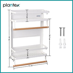 Plantex GI Steel Magnetic Folding Multi-Purpose Shelf for Home/Storage Rack with 2 Movable Hooks and Towel Holder for Bathroom/Bathroom Accessories - Pack of 1 Big-White