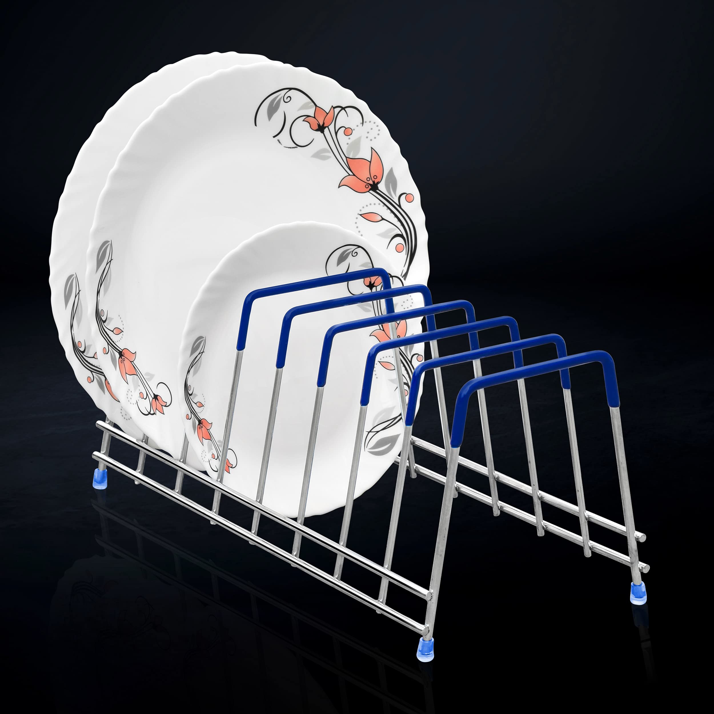Plantex Stainless Steel ThaliStand/Plate Stand/Dish Stand/Utensil Rack/Kitchen Stand/Lid Organizer (8 Plates - Chrome)