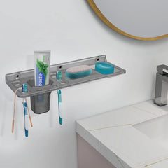 Plantex Unbreakable ABS Plastic Multipurpose Soap Dish with Tumbler Holder/Brush Stand for Bathroom/Kitchen/Wall-Mount Shelf/Storage Shelf (Transperent)
