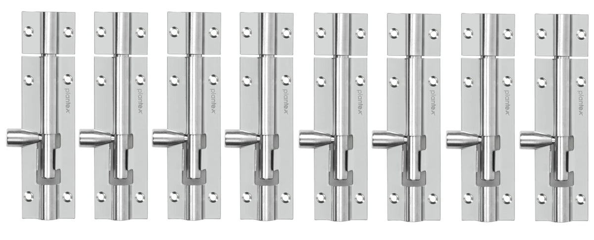 Plantex Heavy Duty 4-inch Joint-Less Tower Bolt for Wooden and PVC Doors for Home Main Door/Bathroom/Windows/Wardrobe- Pack of 8 (Stainless Steel, Silver Matt)