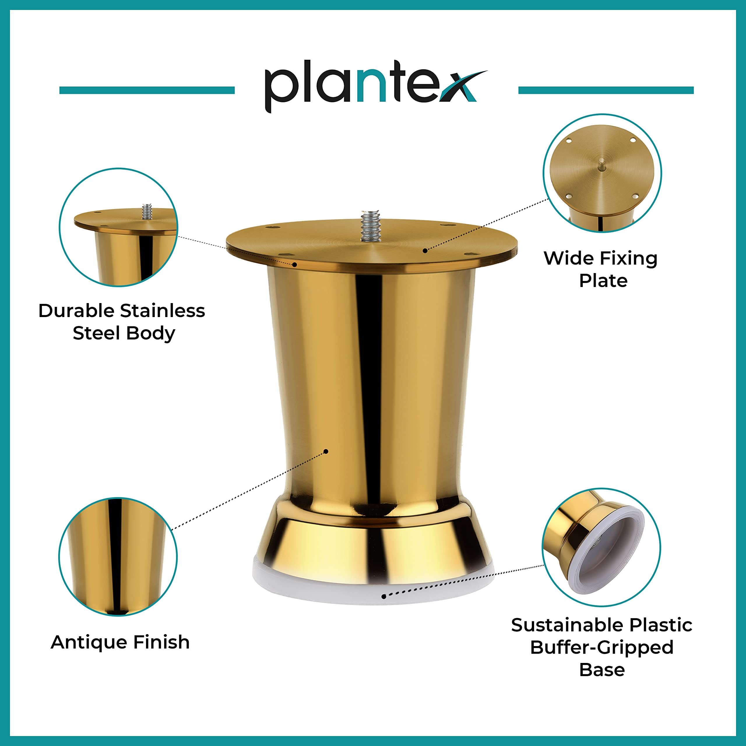 Plantex Heavy Duty Stainless Steel 4 inch Sofa Leg/Bed Furniture Leg Pair for Home Furnitures (DTS-51, Gold) – Pcs - 8