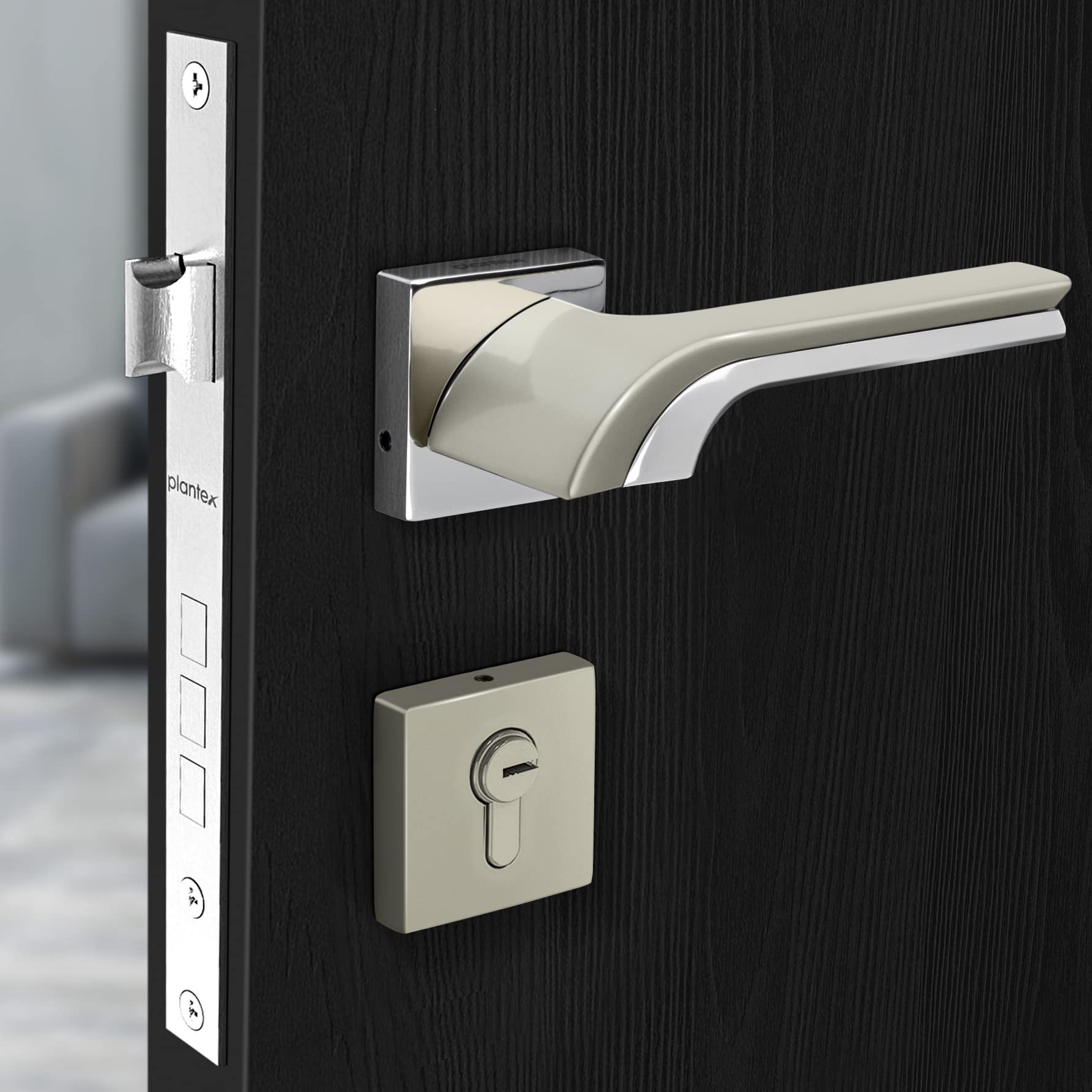 Plantex Door Lock 7094 7 Inch Handle Lock for Door 3 Keys/Mortise Lock for Home Office Hotel (Satin White & Chrome)