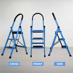 Plantex Ladder for Home-Foldable Steel 3 Step Ladder-Wide Anti Skid Steps (Blue & Black)