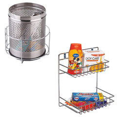 Planet Stainless Steel Detergent Holder and Bin Holder/Dustbin Holder (Chrome-Wall Mount)