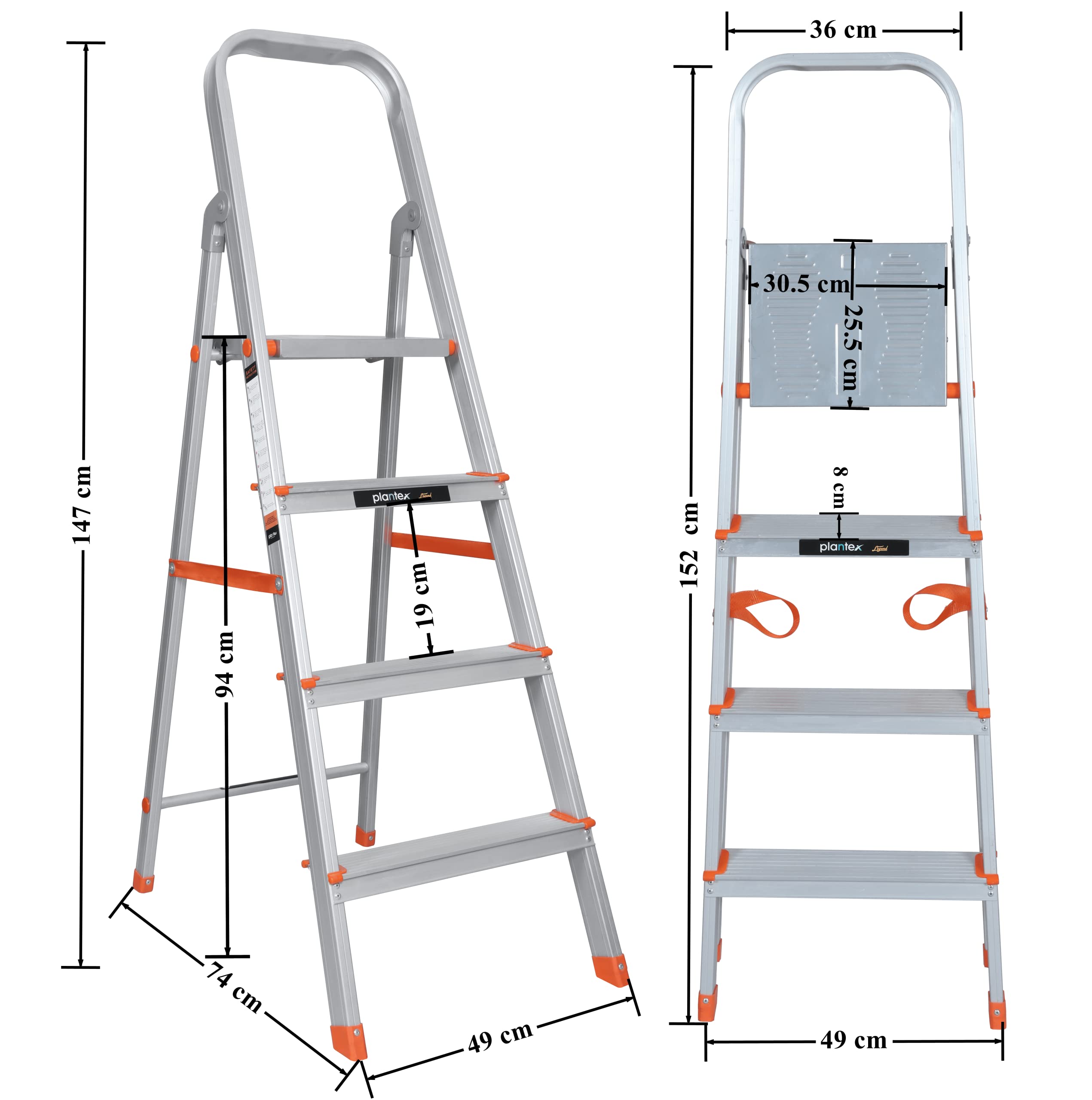 Plantex Restructured Legend Aluminium Folding 5 Step Ladder for Home - 5 Wide Step Ladder (Orange-Silver)