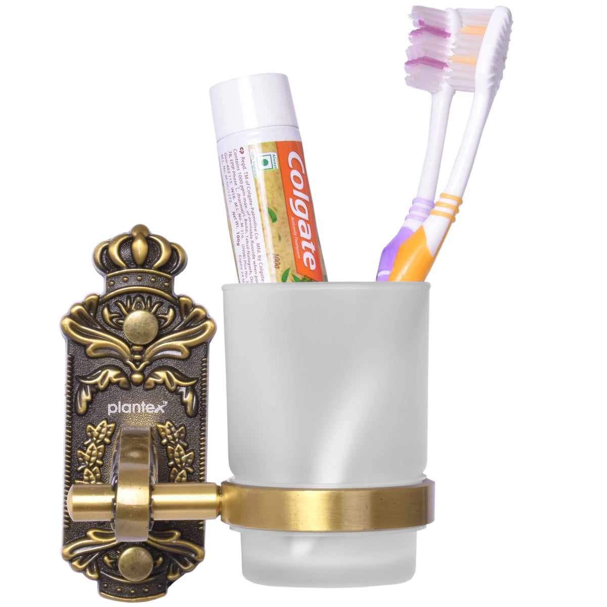 Plantex Antique Aluminium Tumbler Holder/Tooth Brush Holder/Bathroom Accessories (Brass-Antique Finish)