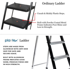 Plantex 5 Step Aluminium Folding Step Ladder with Wide Step for Home Use/Step Ladder-5 Step (Black-Silver)