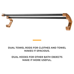 Plantex Space Aluminum Towel Rod/Bar/Holder/Hanger/Stand with Side Hooks for Bathroom - Kitchen Accessories (24 Inch-Gold & Black)