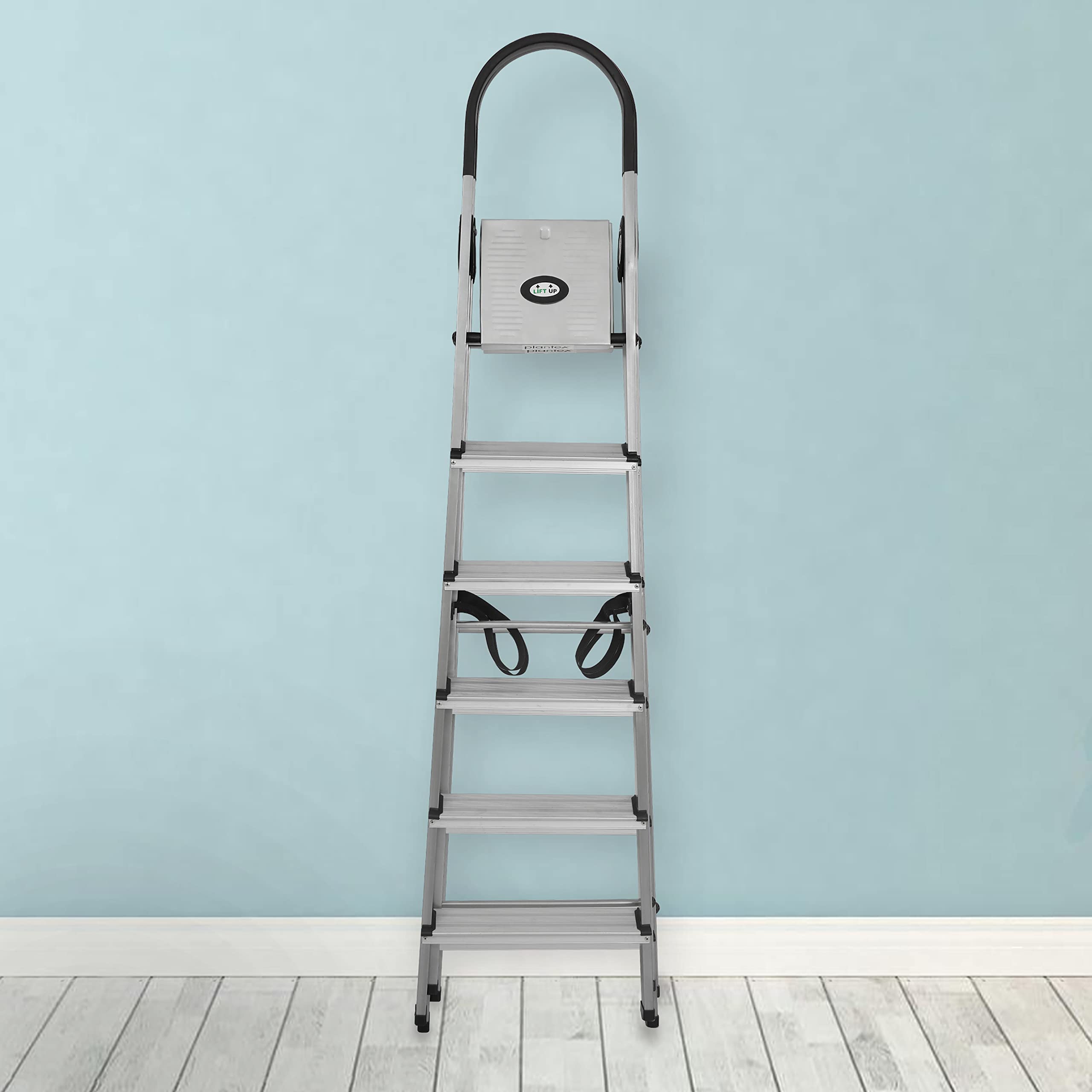 Plantex Wonder Aluminium Step Folding Ladder 6 Step for Home with Advanced Locking System - 6 Step Ladder (Silver & Black)