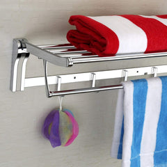 Plantex Stainless Steel Folding Towel Rack for Bathroom/Towel Stand/Hanger/Bathroom Accessories (24 Inch-Dual Tone Silver)