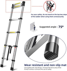 Plantex Ladder for Home (3.8 m/12.5 Feet) Stainless Steel Telescopic Ladder/Extendable Portable Steps and Compact Design (EN131 Certified)