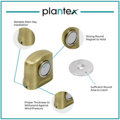 Plantex Heavy Duty Door Magnet Stopper/Door Catch Holder for Home/Office/Hotel, Floor Mounted Soft-Catcher to Hold Wooden/Glass/PVC Door - Pack of 10 (193 - Brass Antique)