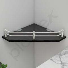 Plantex Premium Diamond Black Glass Corner Shelf for Bathroom/Kitchen Shelf/Bathroom Accessories (9x9 Inches) - Pack of 1