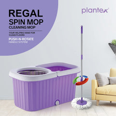 Plantex Regal ABS Plastic Mop with Stainless Steel Wringer Basket and 2 Microfiber Refills – Floor Mopping System (Multicolor)