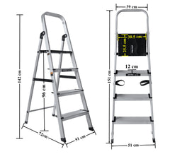 Plantex Big Foot - Widest Steps - Fully Aluminium Folding 4 Step Ladder for Home - 4 Wide Step Ladder (Black-Silver)