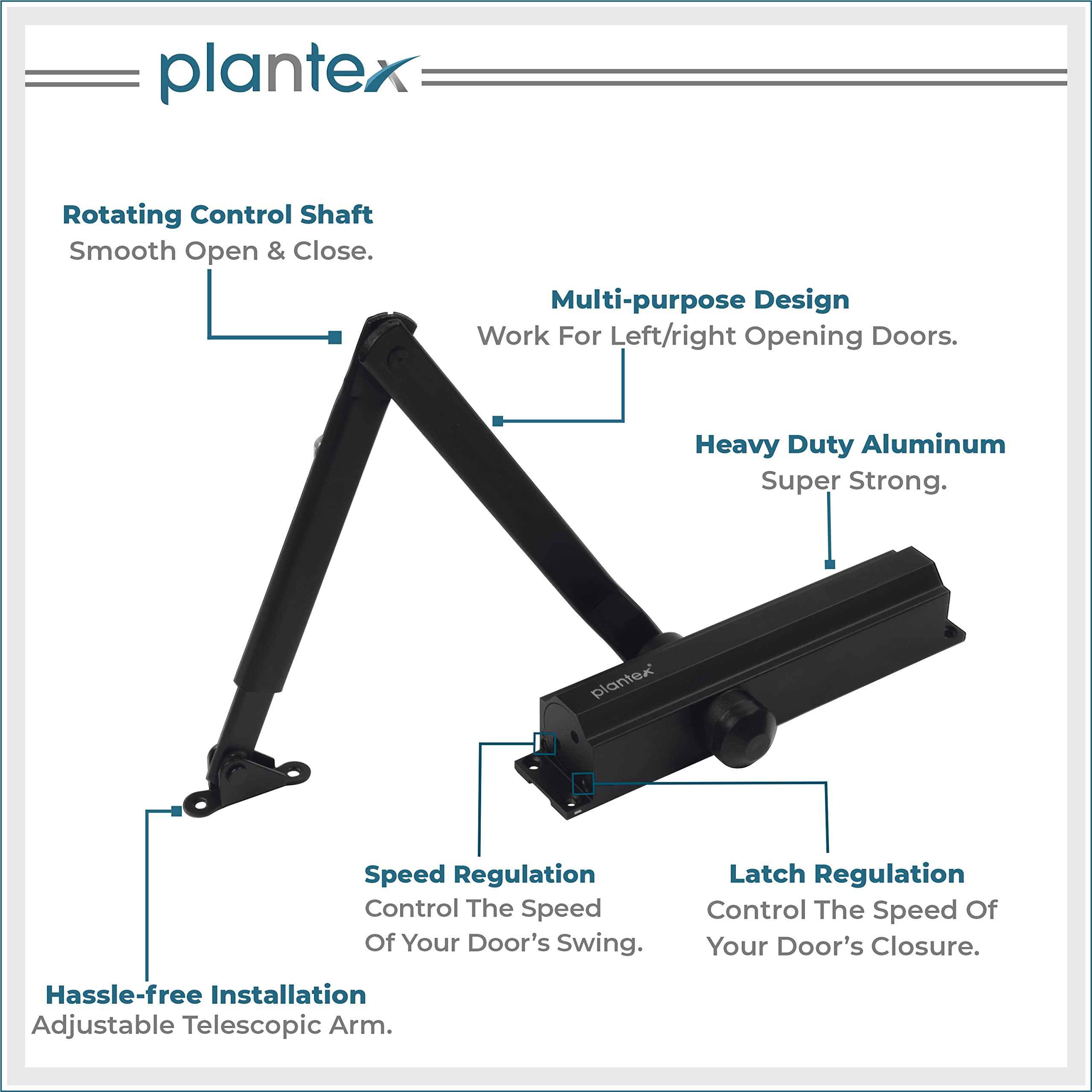 Plantex Premium Automatic Door Closer for All Door Adjustable Size 3 Spring Hydraulic Auto Door Closer for Home Office Hotel for Wide 180 Degree Opening (ISO 9001 Certified) (Capacity-75,Black)