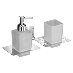 Plantex Iris 304 Grade Stainless Steel 2in1 Liquid Soap Dispenser with Tumbler Holder/Soap Stand/Tooth Brush Holder/Bathroom Accessories - Pack of 1