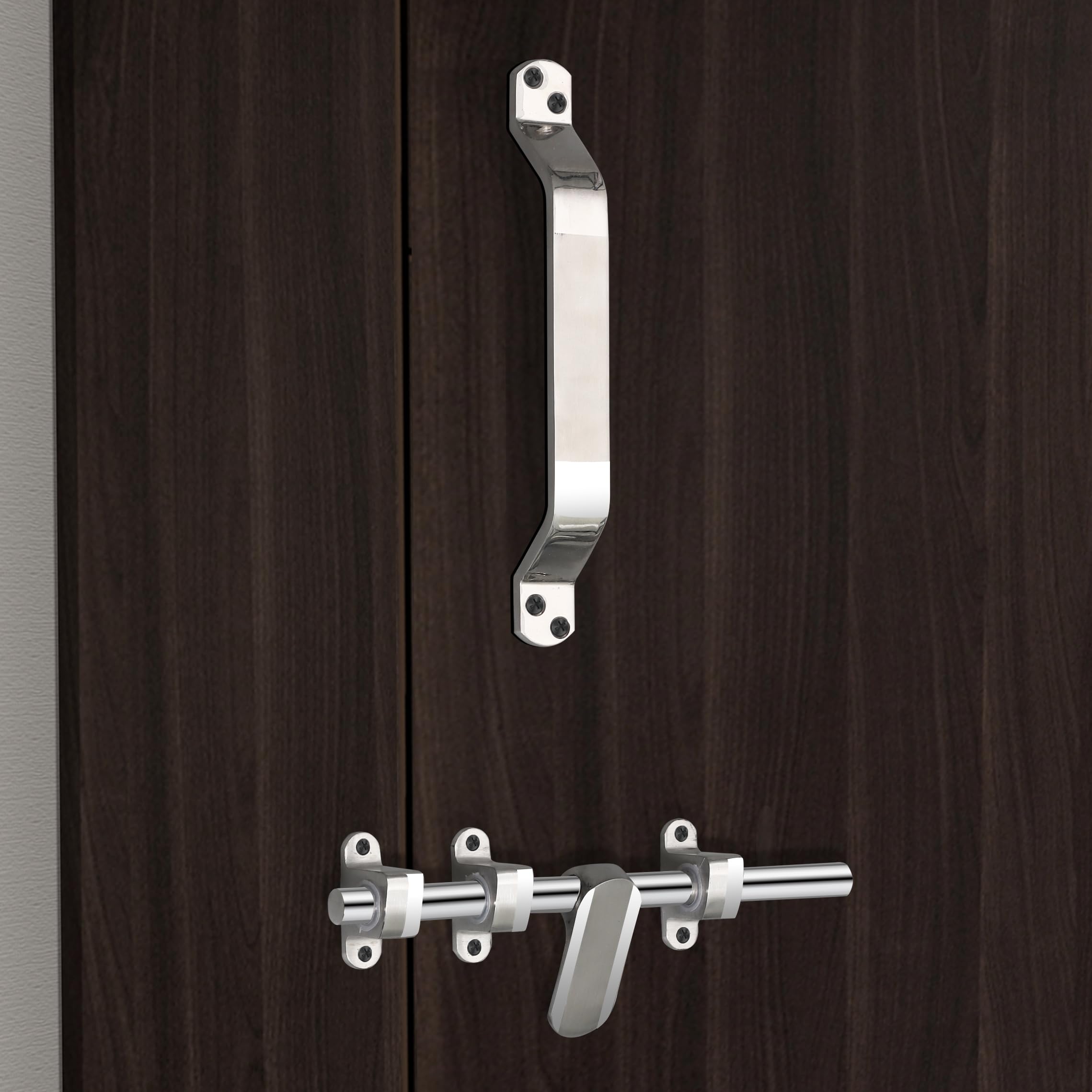 Plantex Stainless Steel Door Kit for Single Door/Door Hardware/Door Accessories (10 inch Al-Drop,8 inch Latch, 8 inch 2 Handles,7 inch Tower Bolt and 4 inch Door Stopper) - (DK-04-Combi)