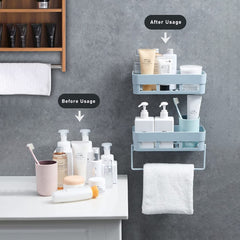 Primax Bathroom Organizer/Self-Adhesive Bathroom Shelf/Rack with Napkin Hanger/Shelf for Kitchen/Bathroom Accessories - Wall Mount Bathroom Stand (White,Pack of 2)