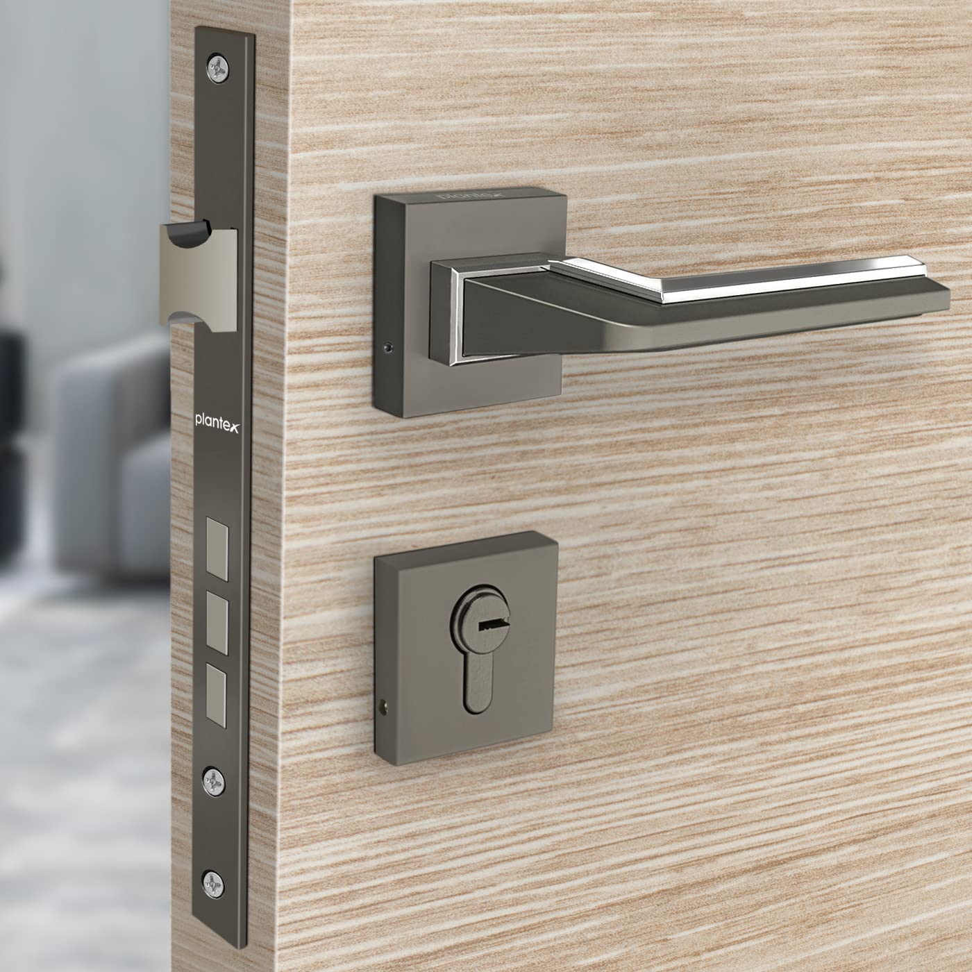 Plantex Door Lock Two PIS 7 Inch Handle Lock for Door 3 Keys/Mortise Lock for Home Office Hotel (Satin Black & Matt Finish)