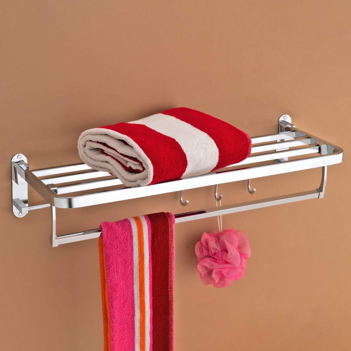 Plantex Premium Stainless Steel Folding Towel Rack/Towel Stand/Hanger for Bathroom/Bathroom Accessories (24 Inch-Chrome)