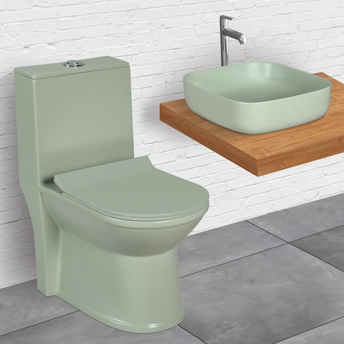 Plantex Ceramic One-Piece Commode with Counter-Top Basin for Bathroom/Western Toilet/Bathroom Wash Basin – Olive Green