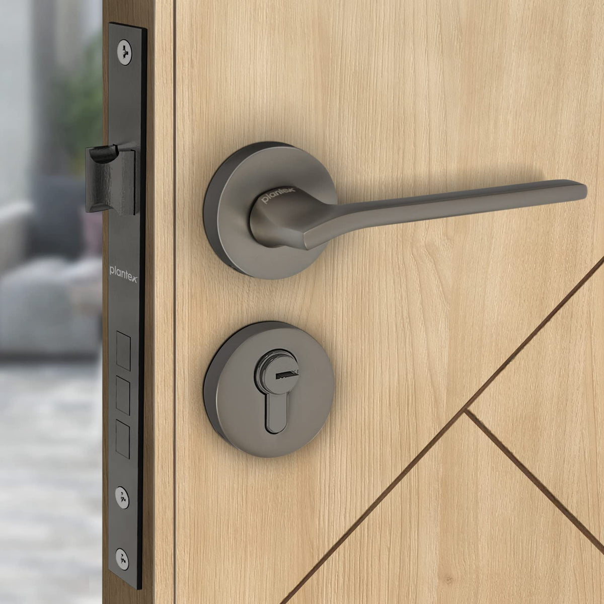 Plantex Door Lock-Fully Brass Main Door Lock with 4 Keys/Mortise Door Lock for Home/Office/Hotel (Sumer-3037, Satin Black Matt)