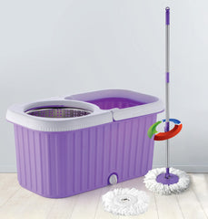 Plantex Regal ABS Plastic Mop with Stainless Steel Wringer Basket and 2 Microfiber Refills – Floor Mopping System (Multicolor)