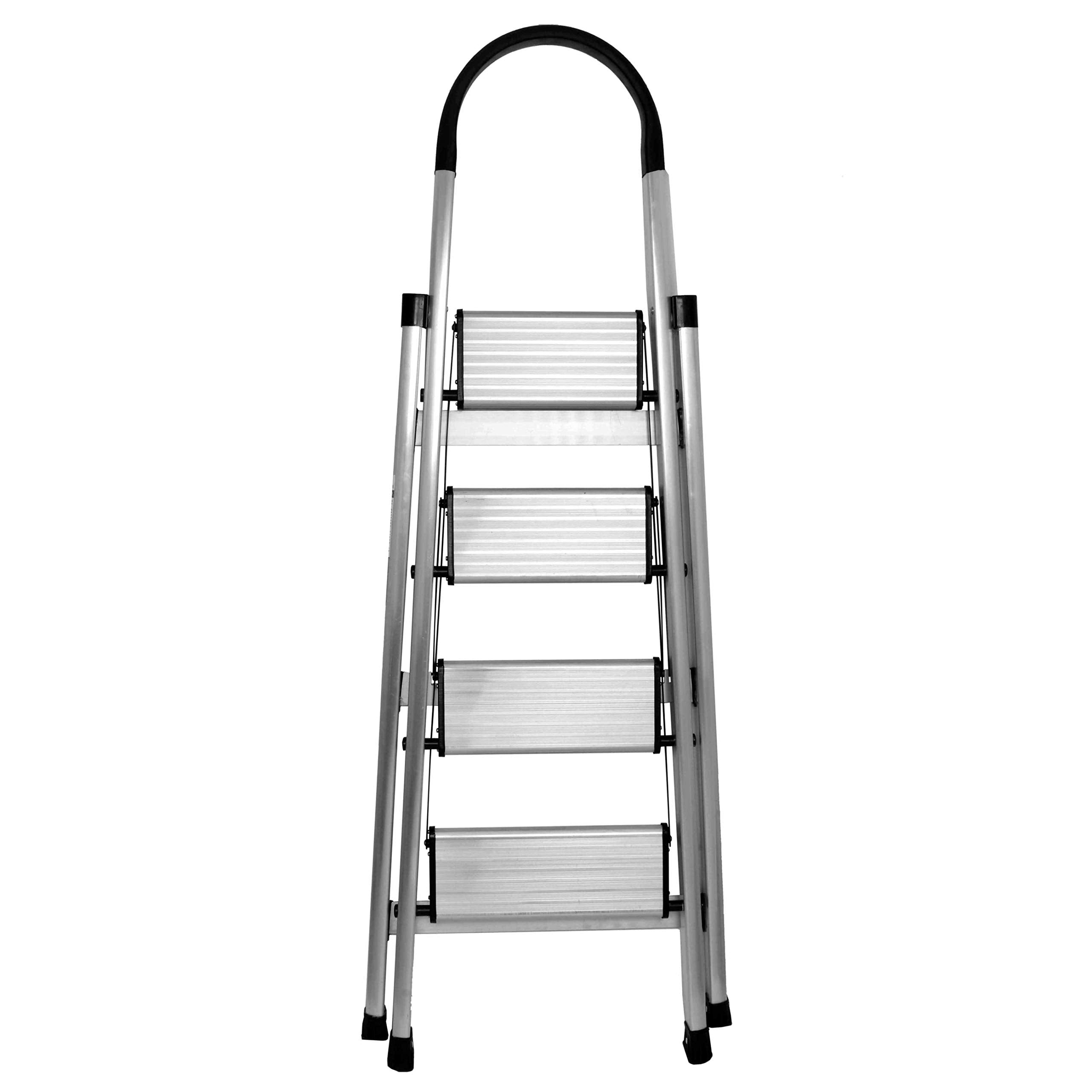 Plantex Premium Folding Aluminium Ladder for Home Use/Wide Anti Skid Step Ladder(Anodize-Silver) (Aluminum, 4 Step)