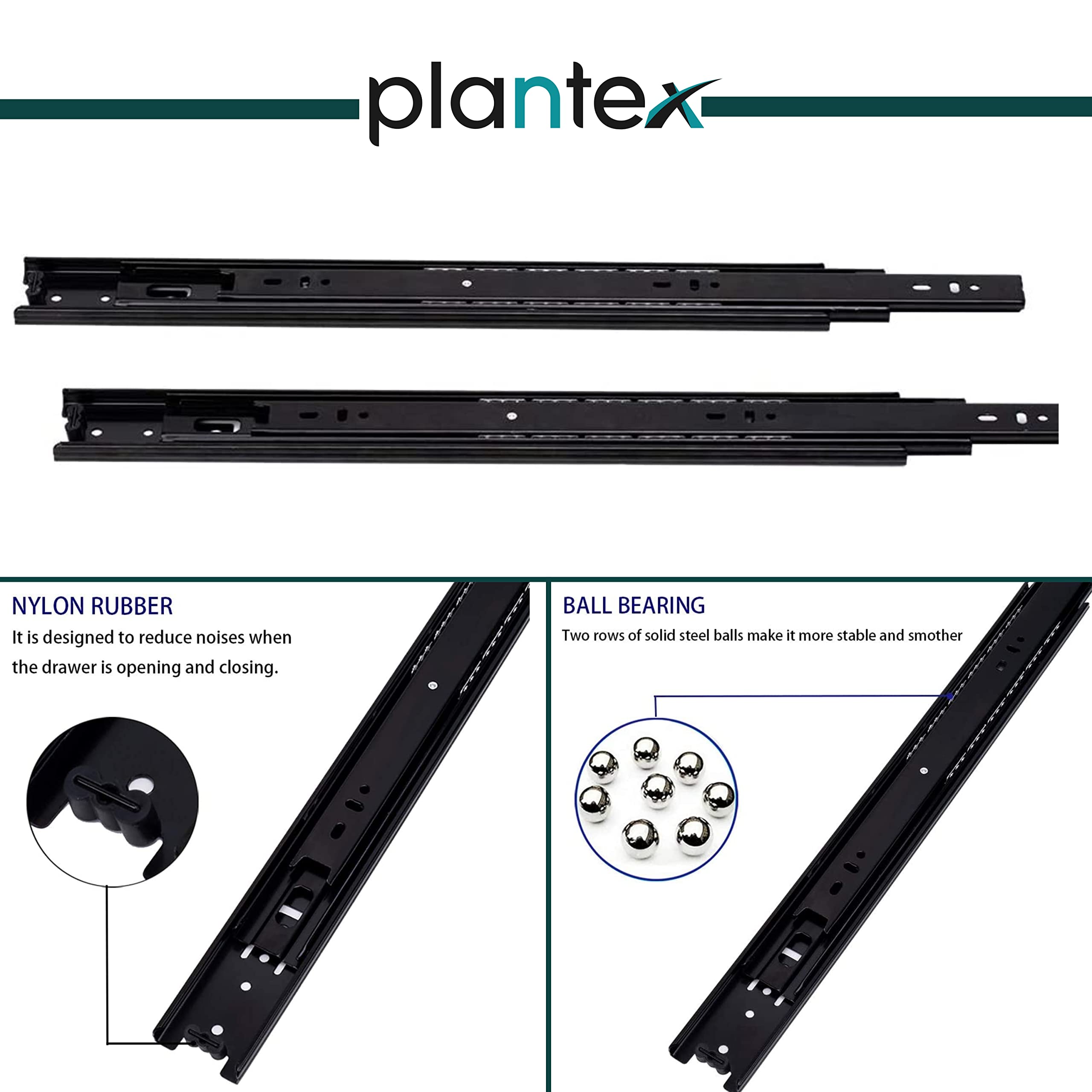 Plantex Full Extension Ball Bearing Telescopic Channel Runner/Drawer Slides Side Mount Rails/Telescopic Slide/Drawer Channels (Black,10 Inches)