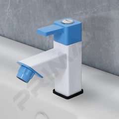Primax PTMT Single Lever Pillar Cock for Bathroom/Kitchen Sink Tap/Basin Faucet with Plastic Wall Flange - (Blue & White)