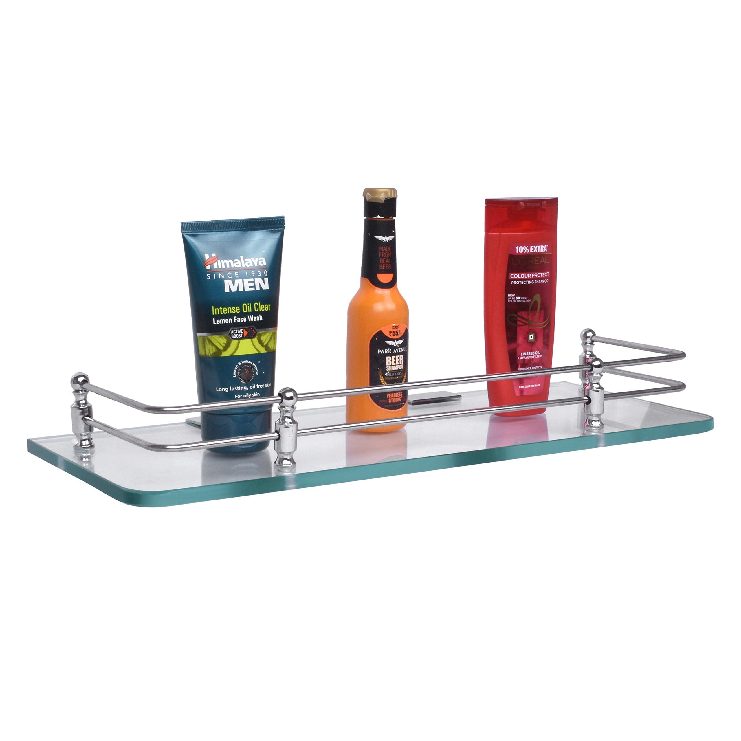 Plantex Premium Transparent Glass Shelf for Bathroom/Kitchen/Living Room - Bathroom Accessories (Polished, 18x6 Inches) - Pack of 2