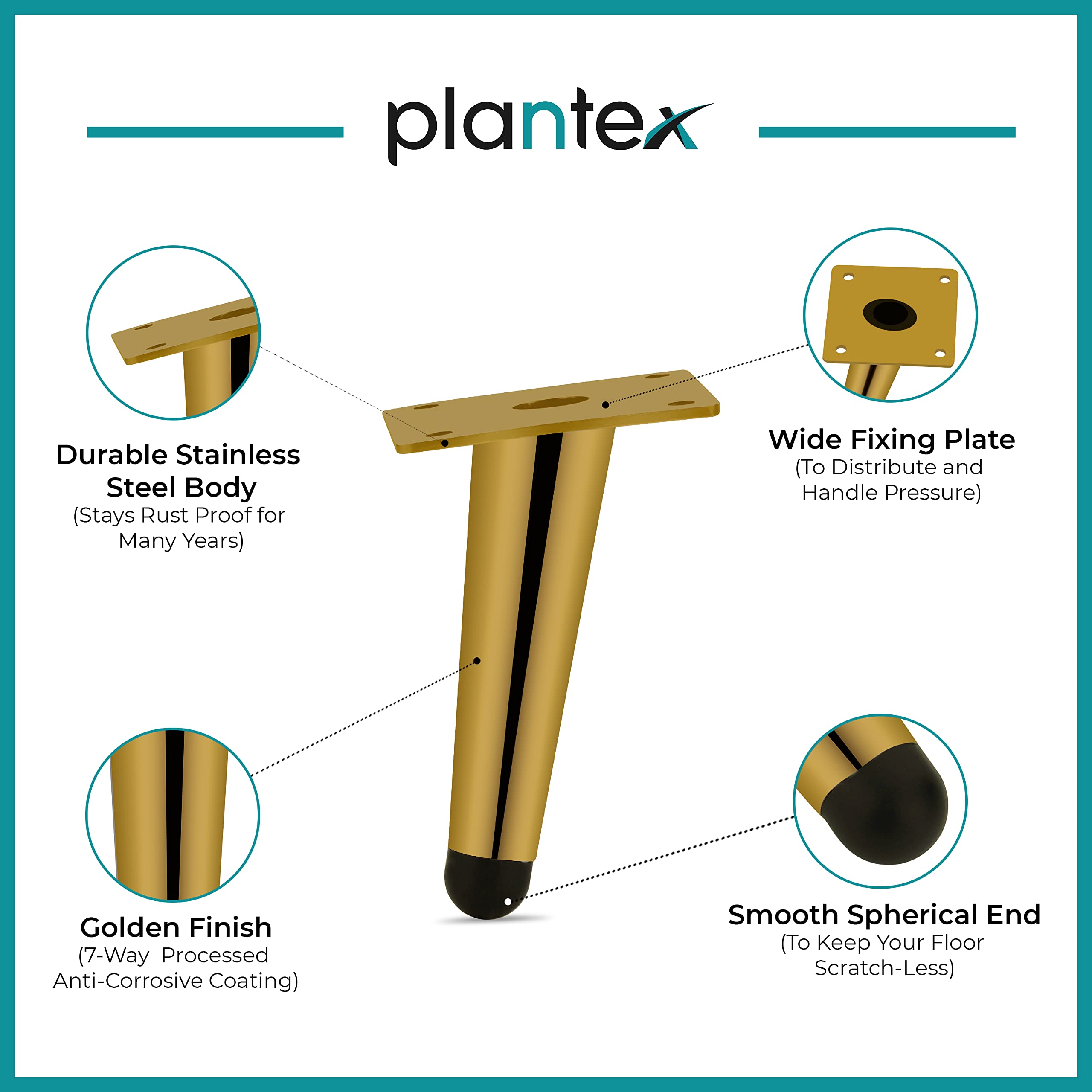 Plantex 304 Grade Stainless Steel 4 inch Sofa Leg/Bed Furniture Leg Pair for Home Furnitures (DTS-54-Gold) – 10 Pcs
